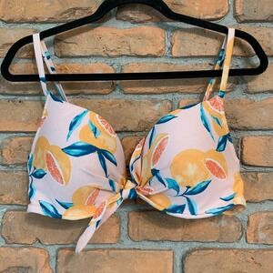 Shade &‎ Shore Citrus Print Bikini Top Womens Size 36D Pink Tie Front Padded
